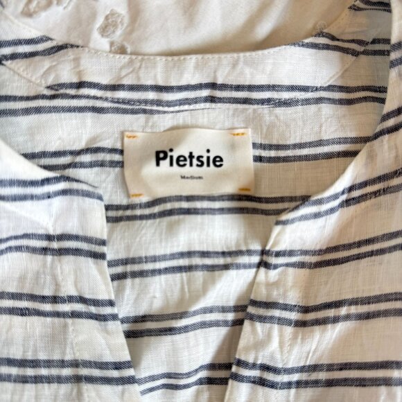 Pietsie Sayulita 100% Linen Top Womens M Striped White Boxy Lagenlook Beachy - Picture 10 of 11
